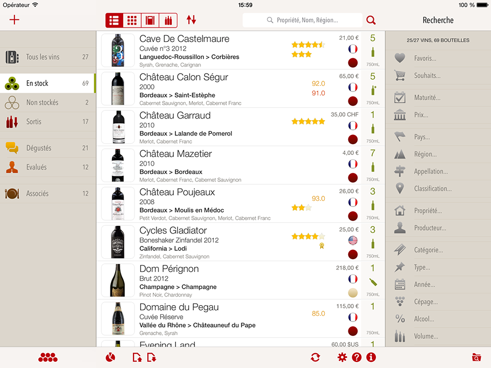VinoCell Application de gestion de cave à vin sur iPhone et iPad.